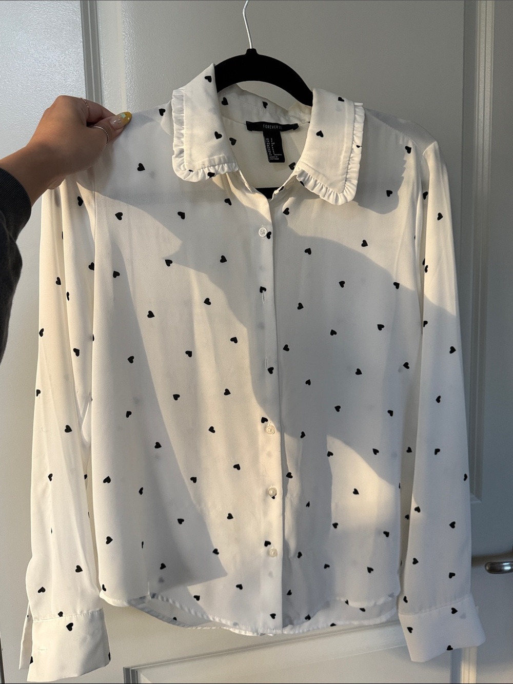 VTG Forever 21 heart button down blouse - ruffle collar - XA